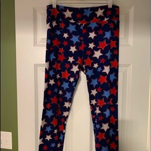 Leggings: Red, white and blue stars.